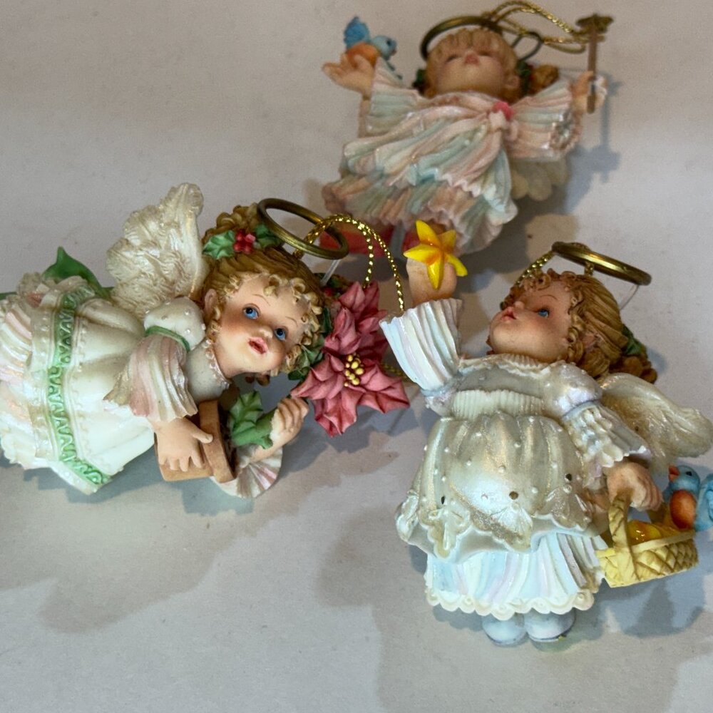 Ashton-Drake Heaven’s Littlest Angels Set of 3 Floral Spring Ornaments